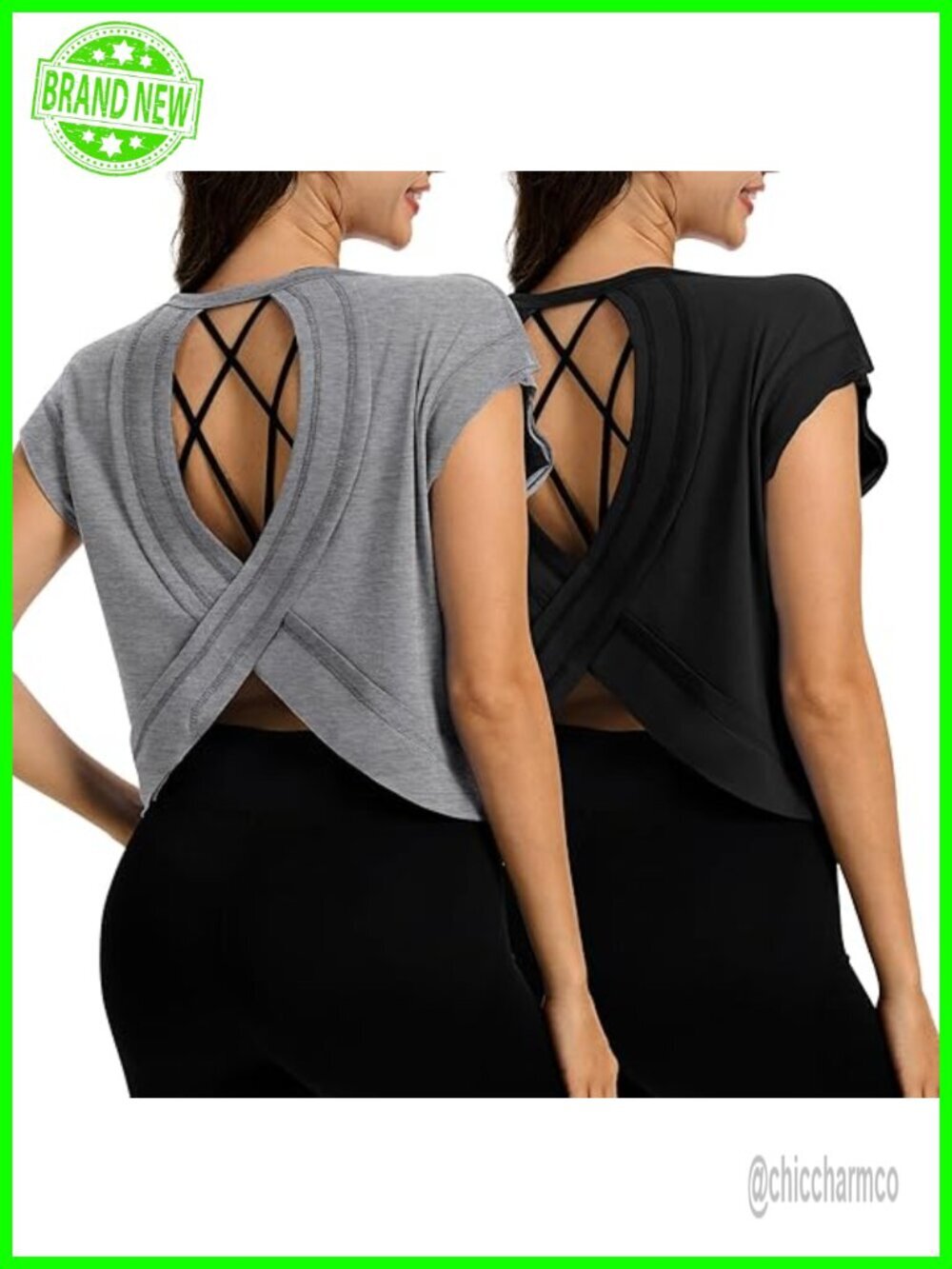 2 Pack Open Back Crop Tees Loose Fit Short Sleeve Workout Tops